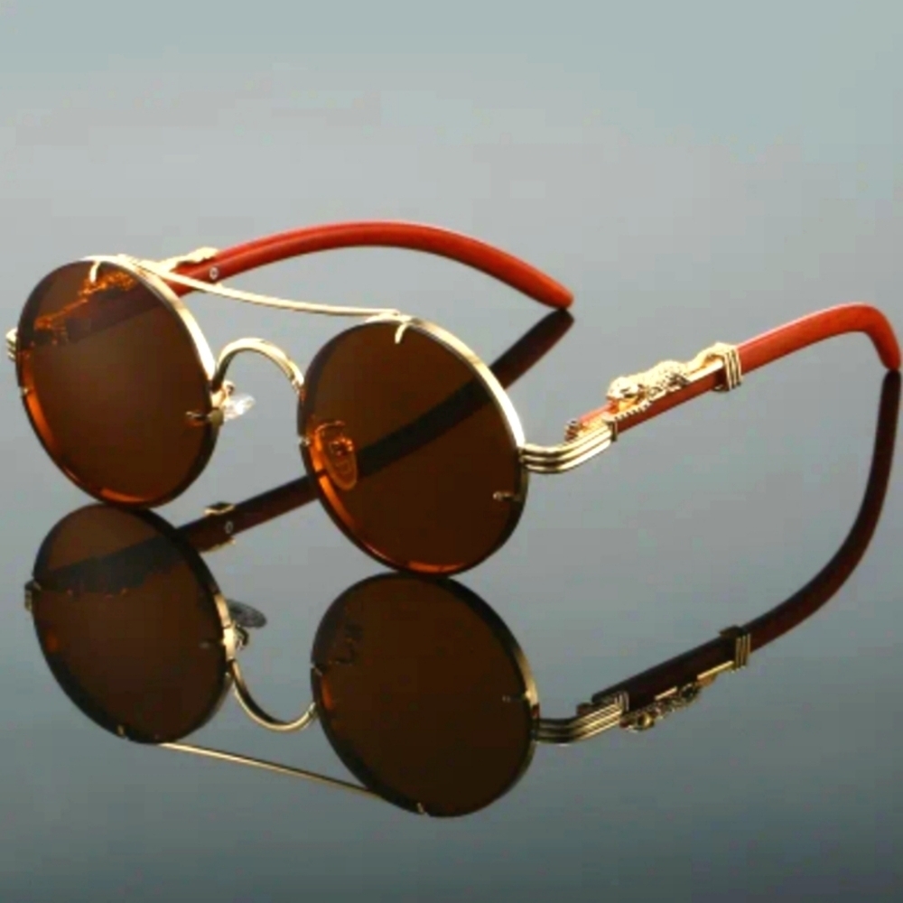 Unisex Round Gold and Brown Sunglasses